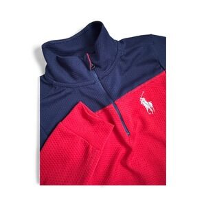 Polo Ralph Lauren‎ 1/4 Zip Pullover Red Navy Blue Color Block Lightweight Size 6